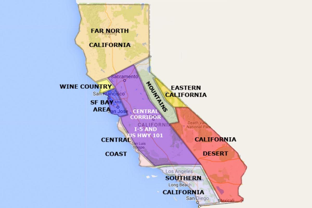 Carte de la californie, au nord de San Francisco