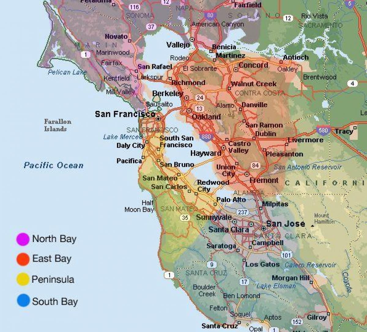 San Francisco la carte de la zone et ses environs