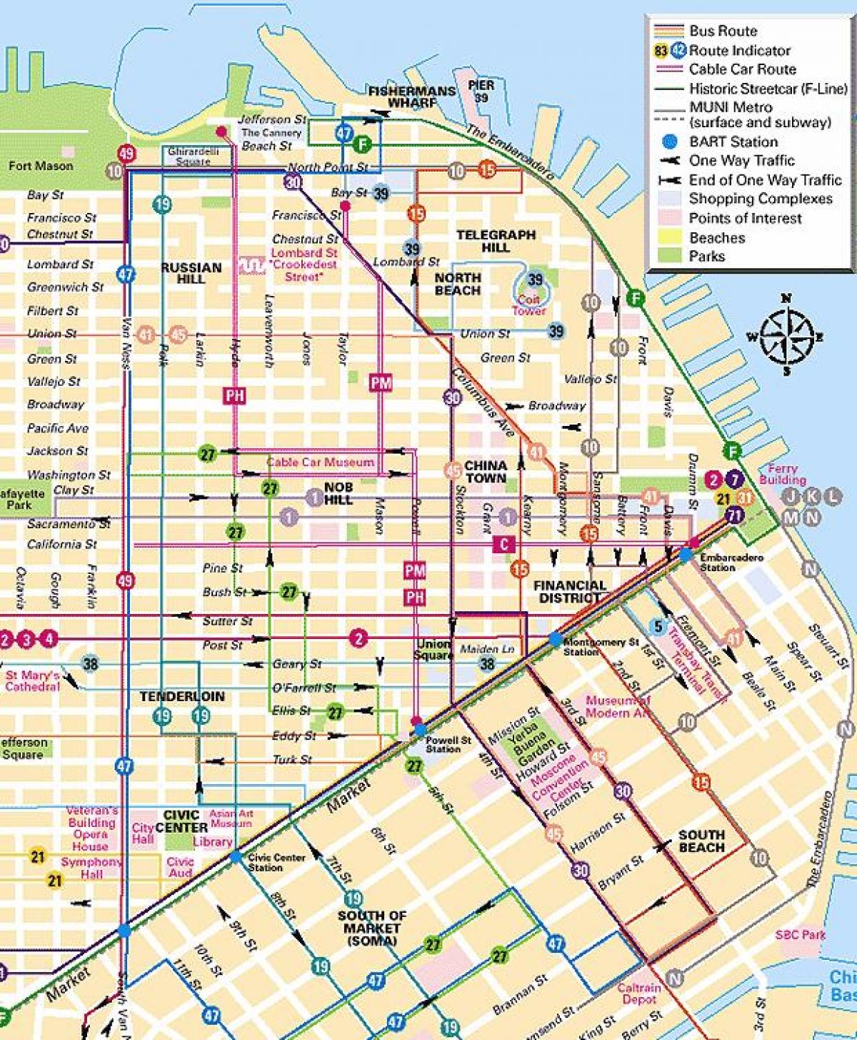lignes de téléphérique San Francisco carte