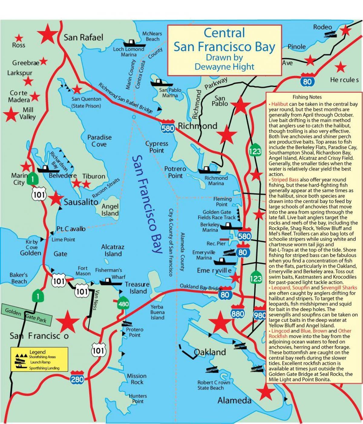 Carte de la baie de San Francisco pêche 