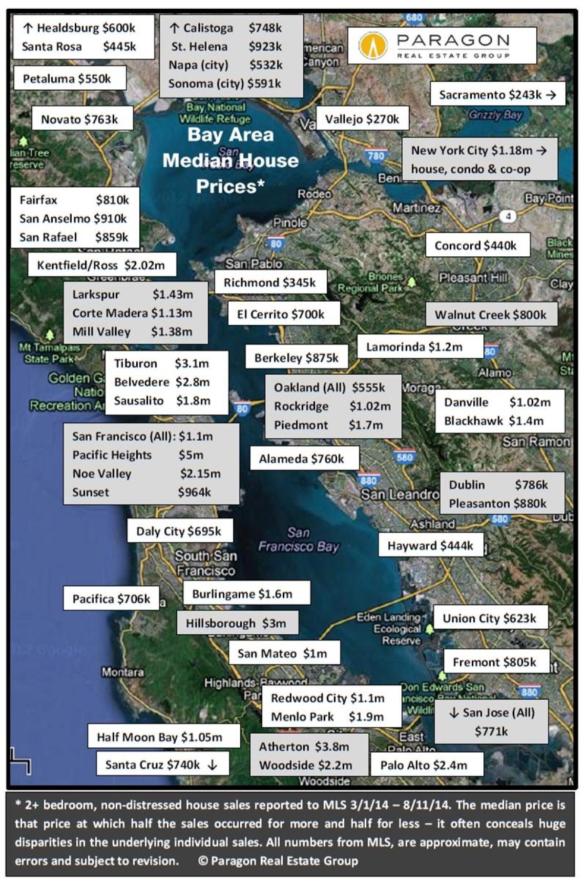 Carte de la région de la baie des prix des logements