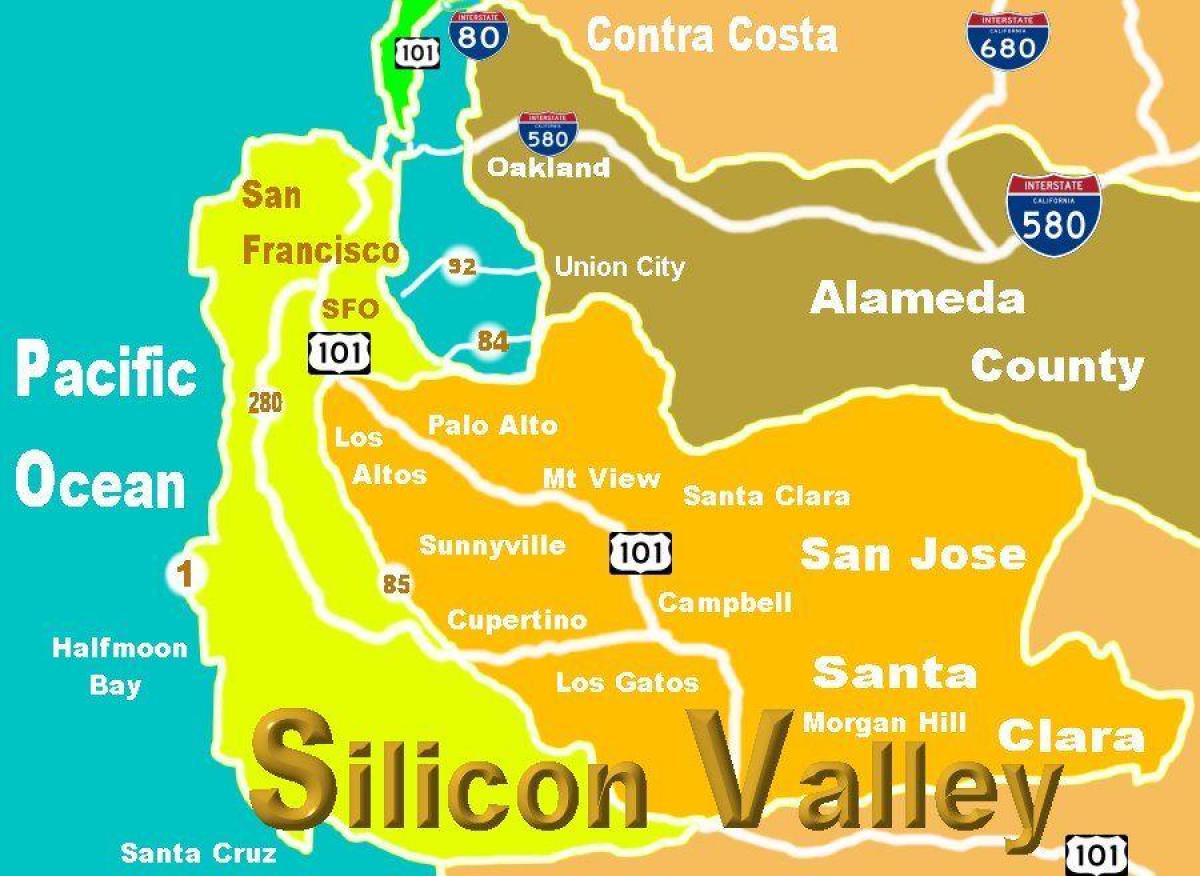 Carte de la silicon valley emplacement