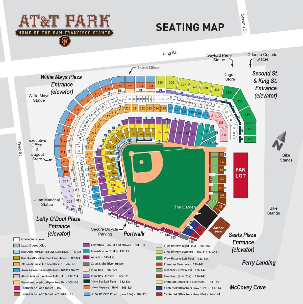 Carte de l'at&t park détaillée siège