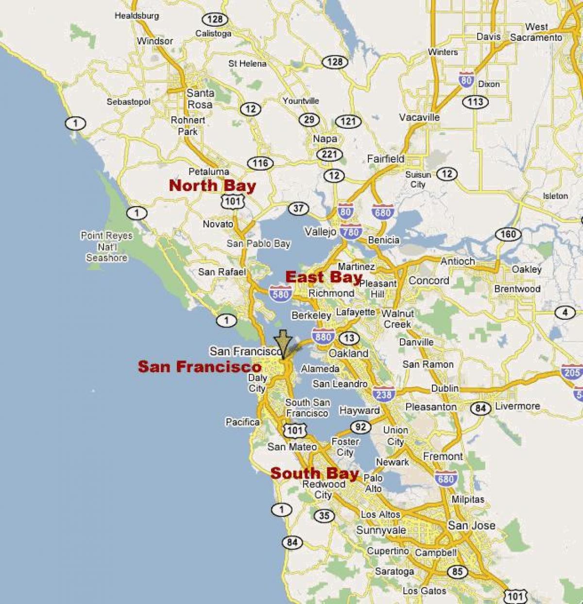carte du sud de la baie nord de la californie