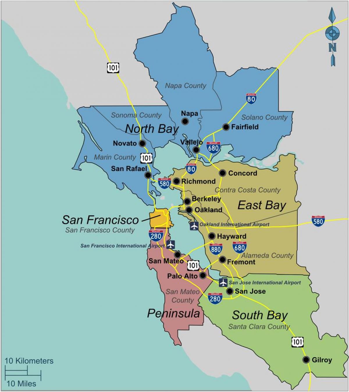 carte du sud de la baie de San Francisco