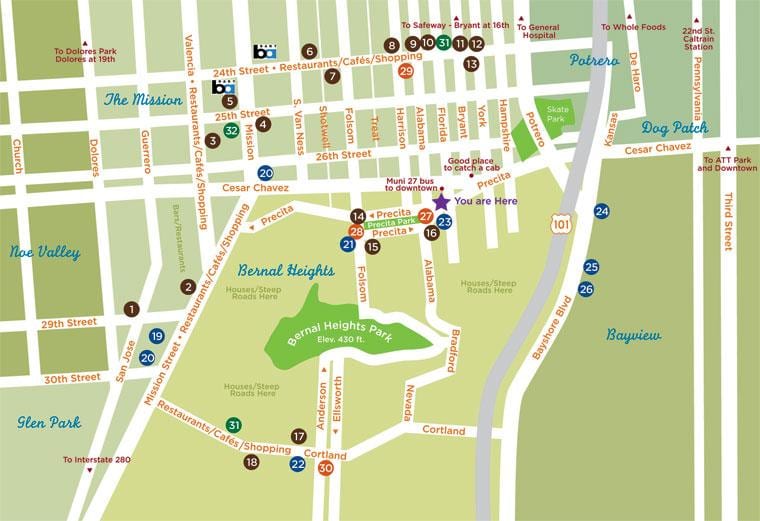 Carte de bernal heights à San Francisco