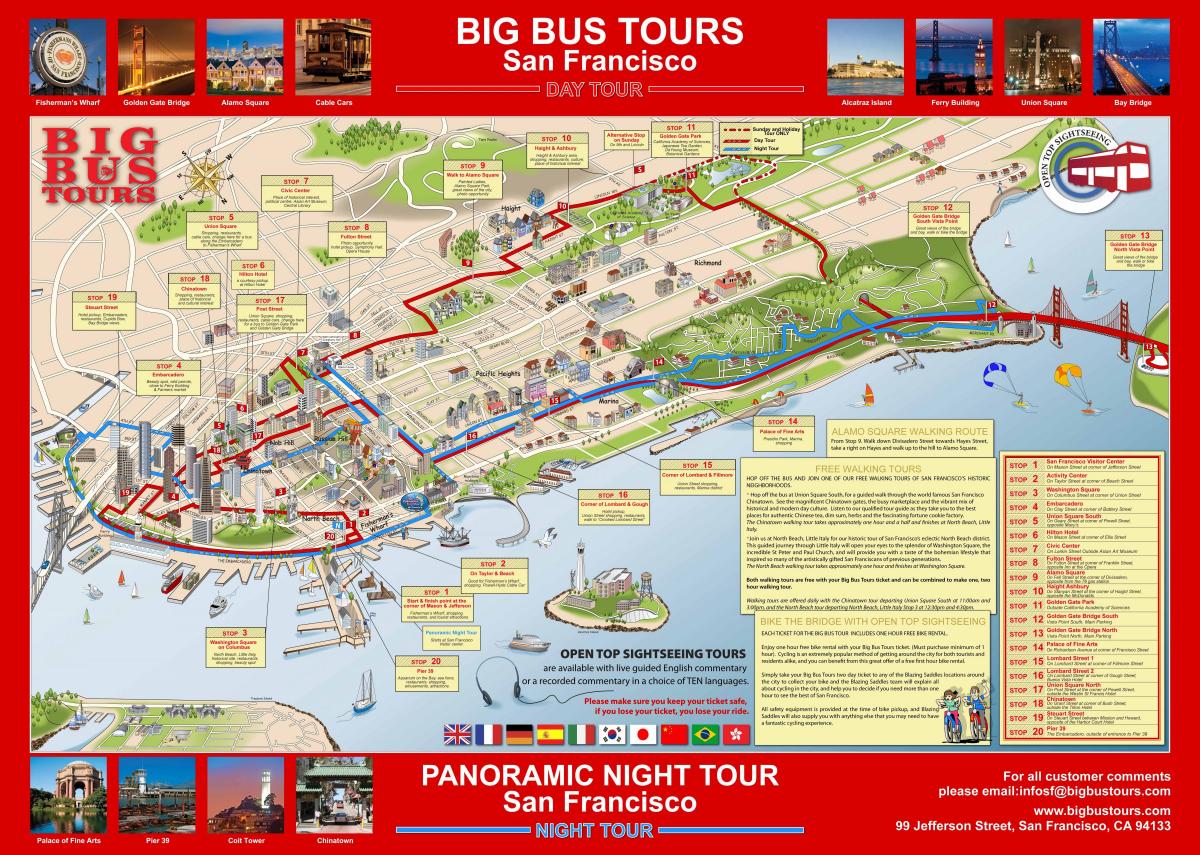 grand bus rouge de San Francisco carte