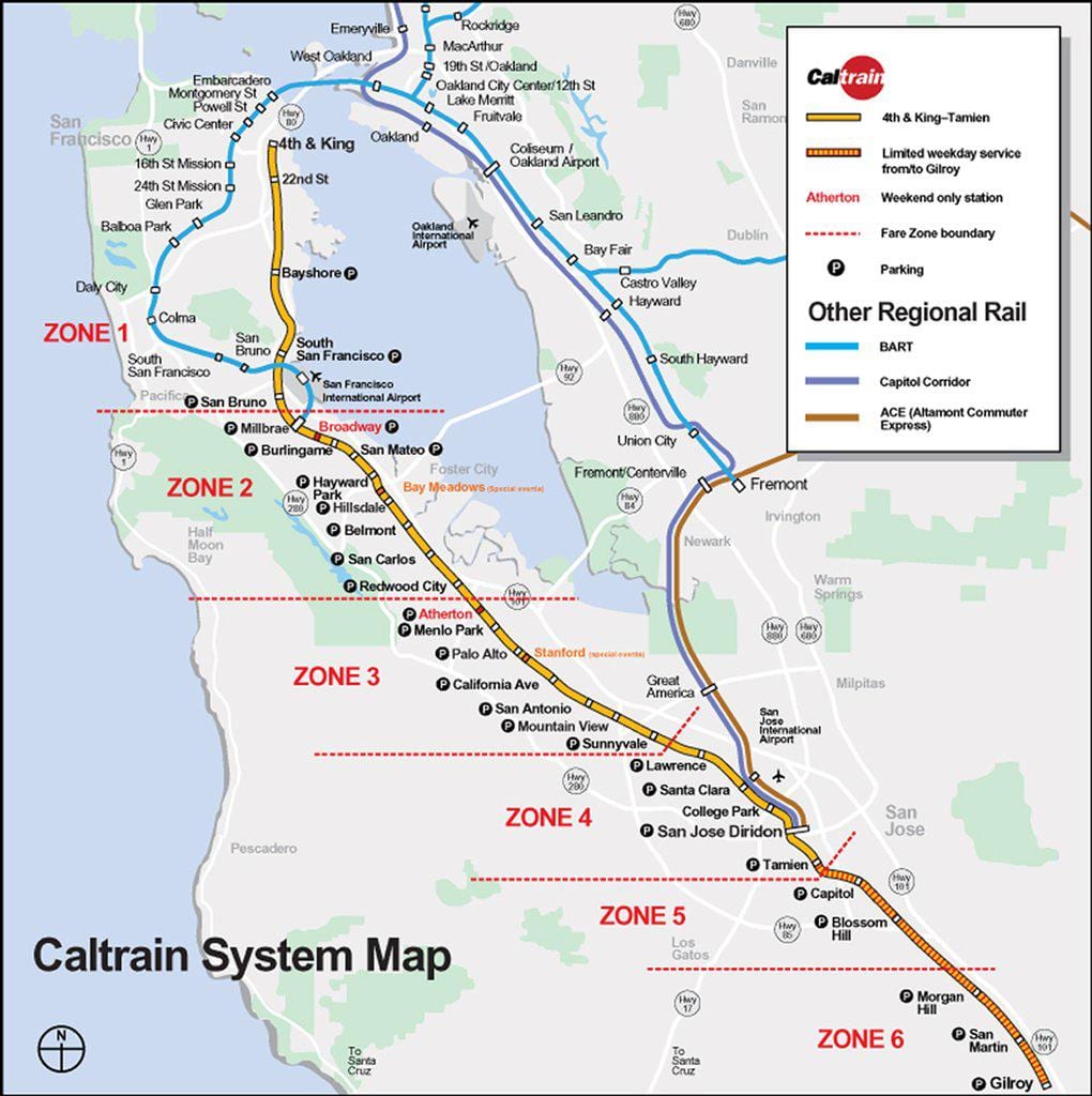 caltrain la carte de l'itinéraire