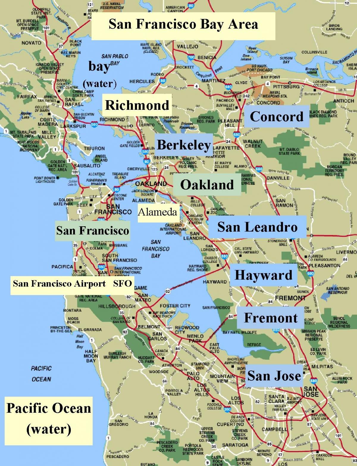 carte de la région de San Francisco en californie