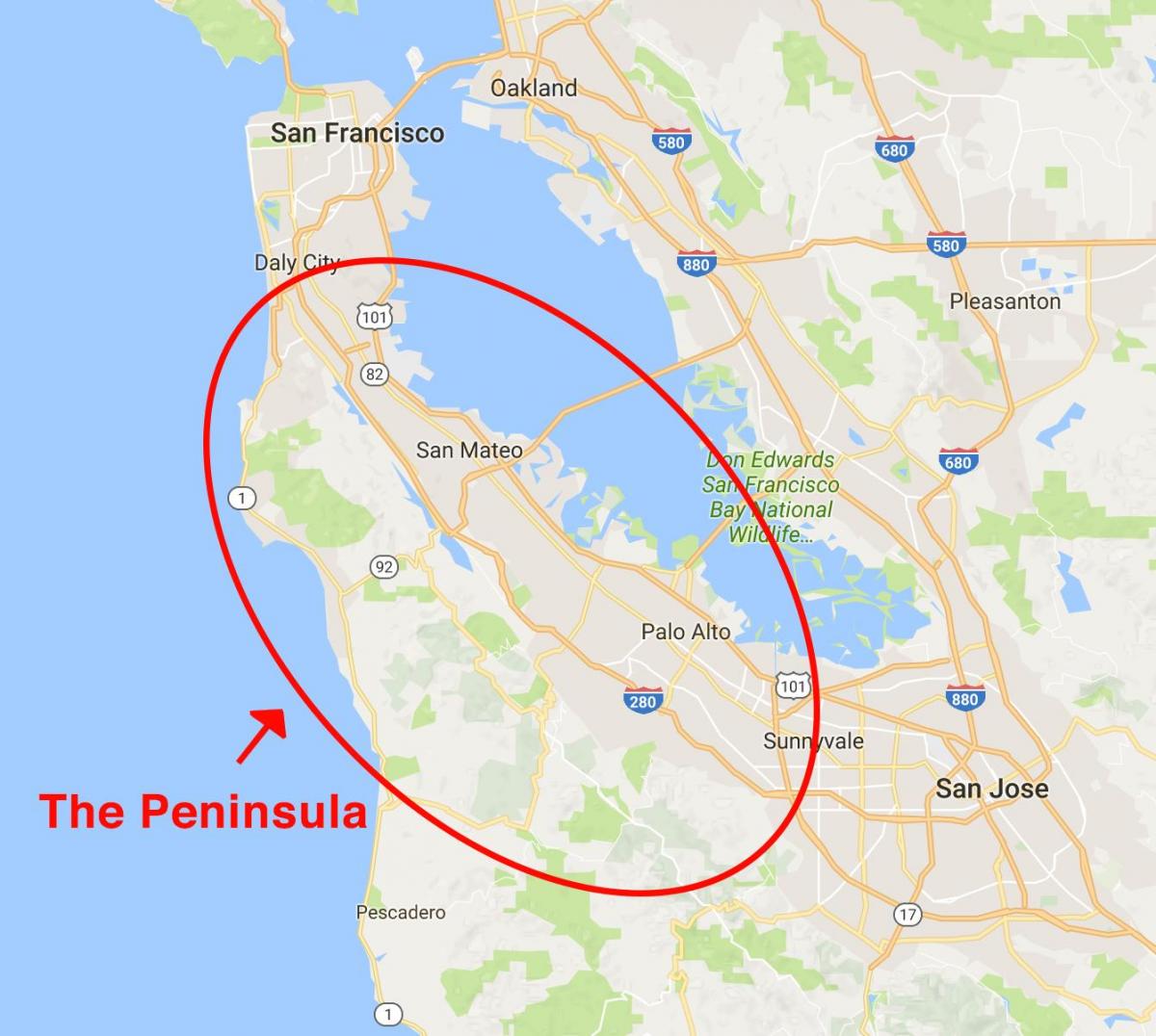 Carte de la péninsule de San Francisco 