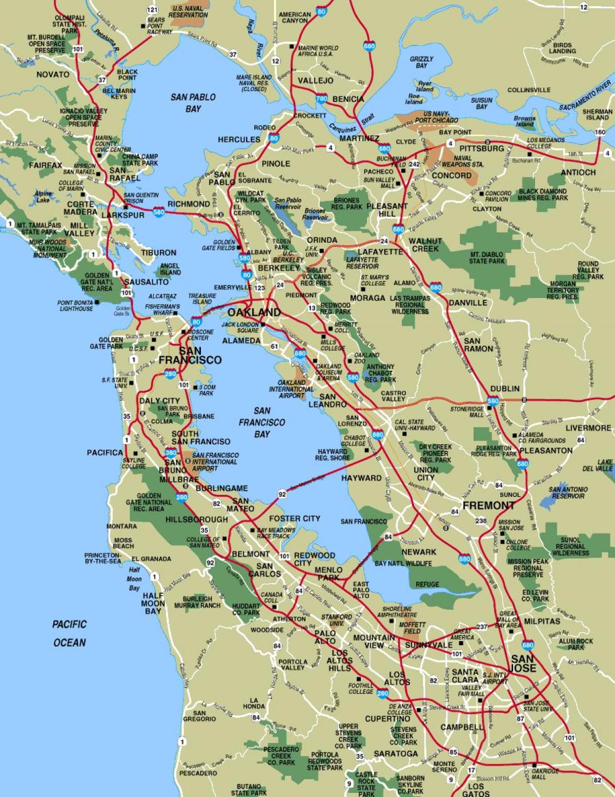 Carte de la région de San Francisco villes