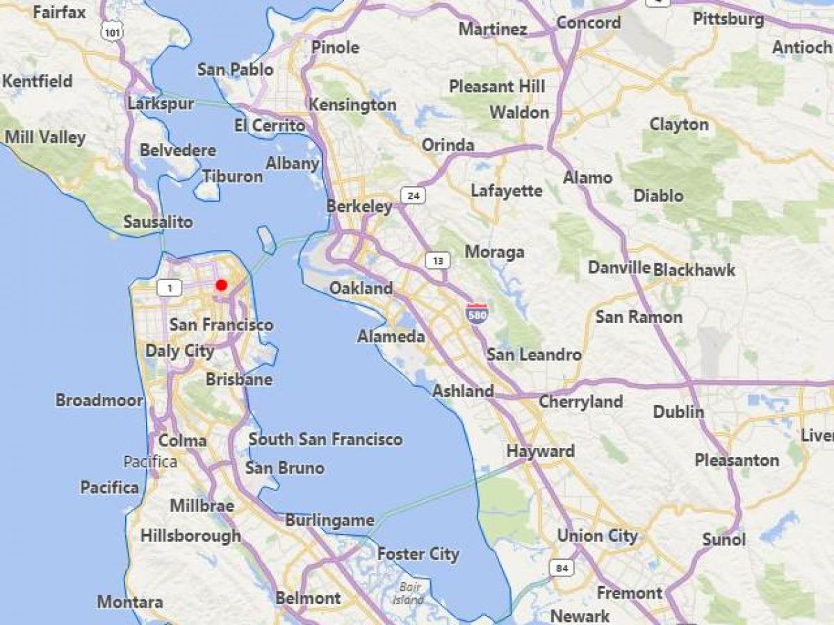 carte des villes de californie, près de San Francisco