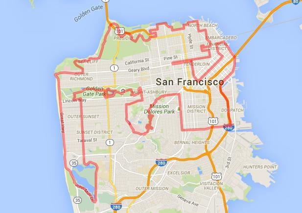 le golden gate park de sentiers de vélo de la carte