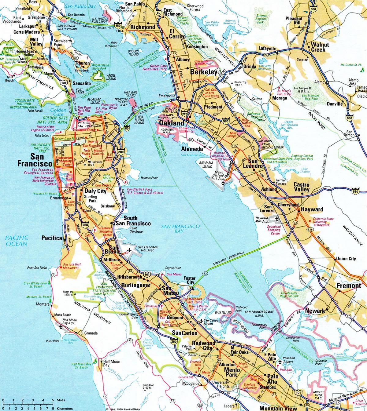 Carte de la région de la baie de l'autoroute 