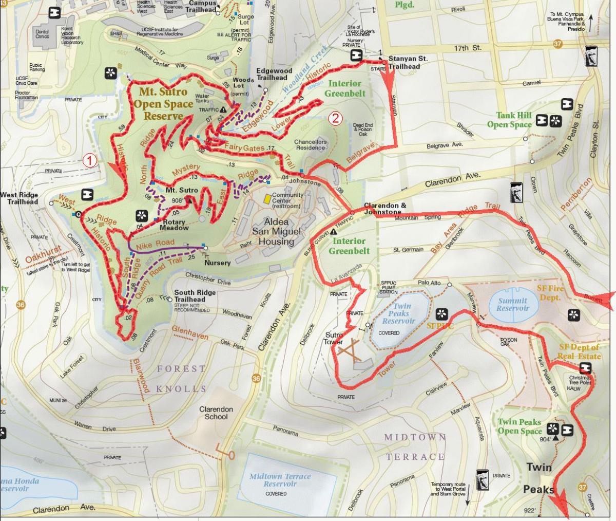 Carte de la région de la baie de sentiers de vélo de