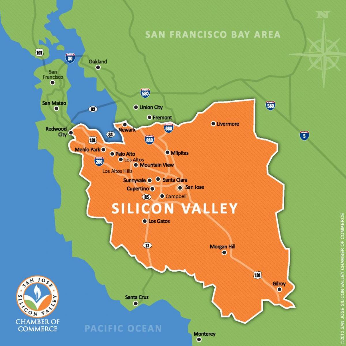 silicon valley dans la carte du monde