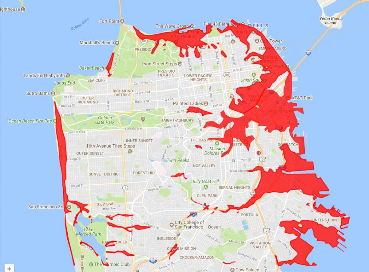 San Francisco les zones à éviter, carte