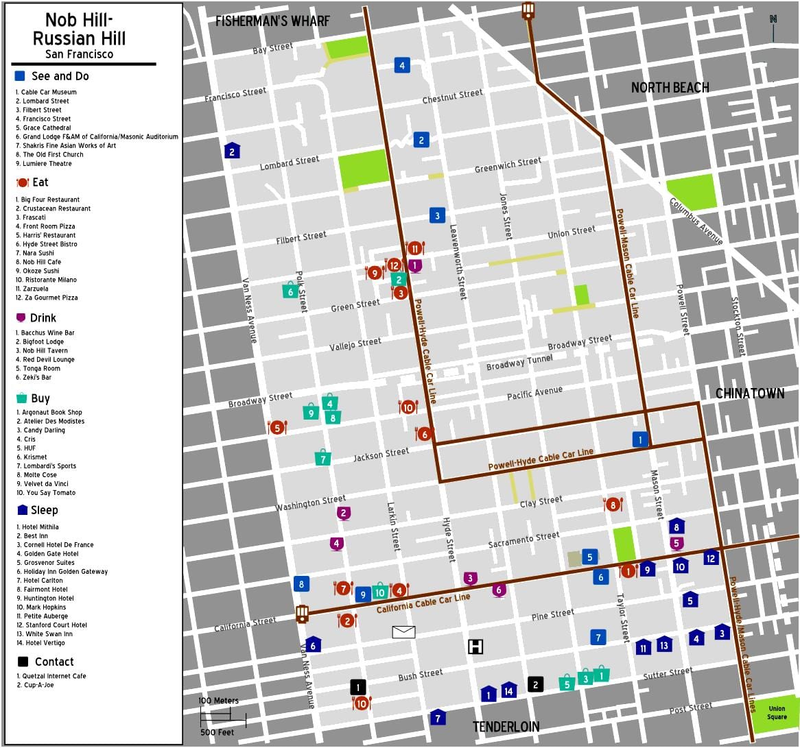 Carte de nob hill à San Francisco