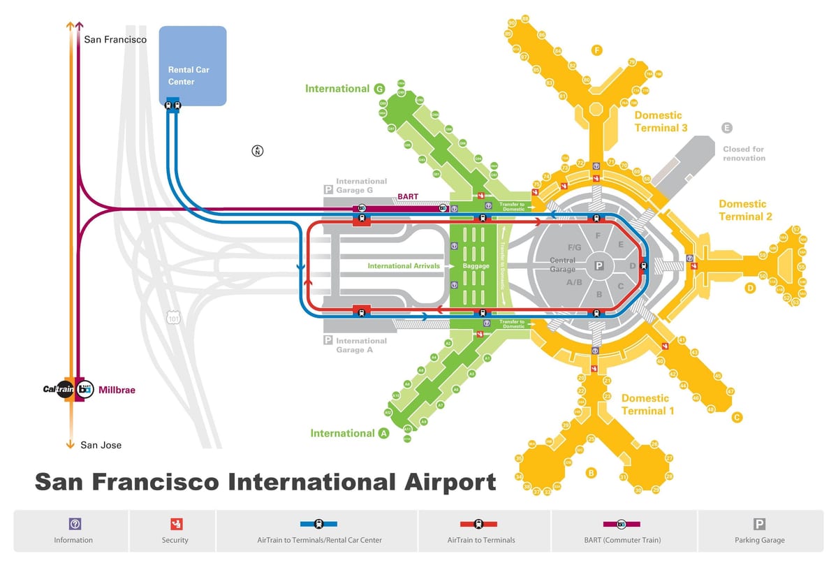 L'aéroport de San Francisco de location de voiture de carte