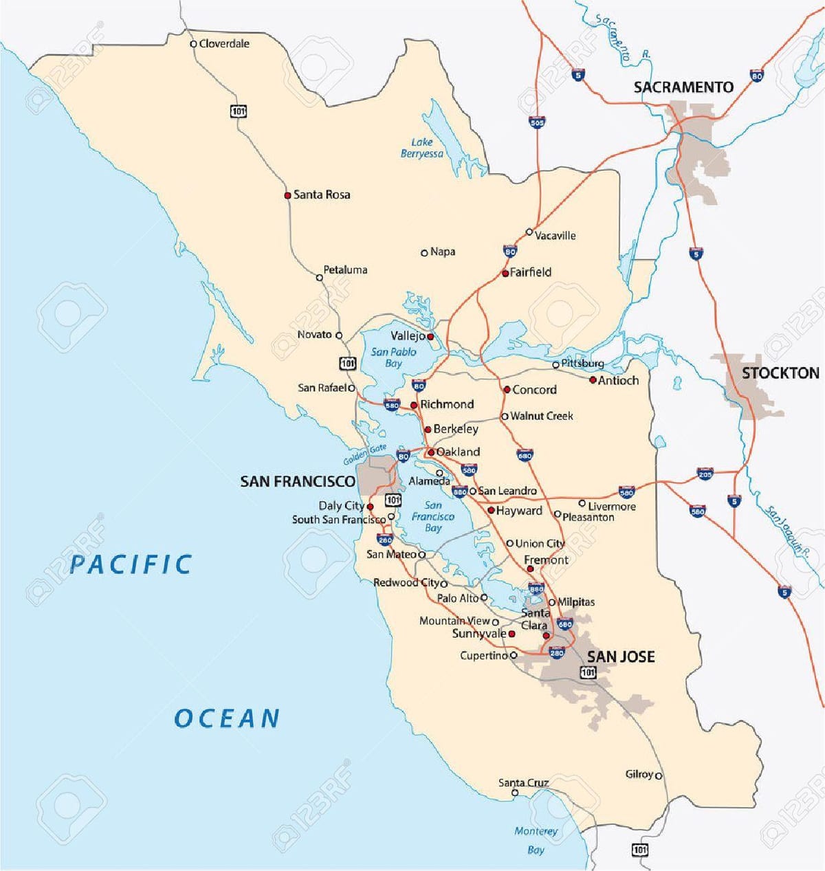 Carte de la région de la baie de vecteur