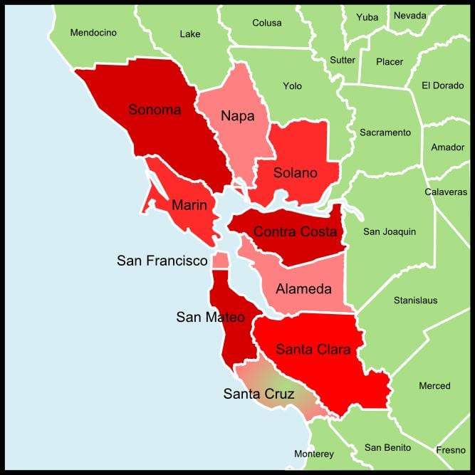 San Francisco bay area, carte du comté de