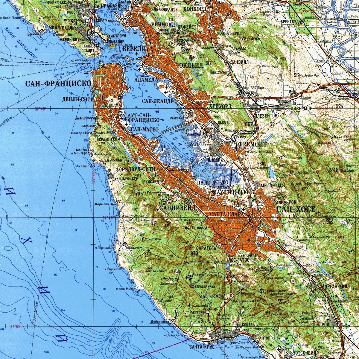 San Francisco bay area carte topographique