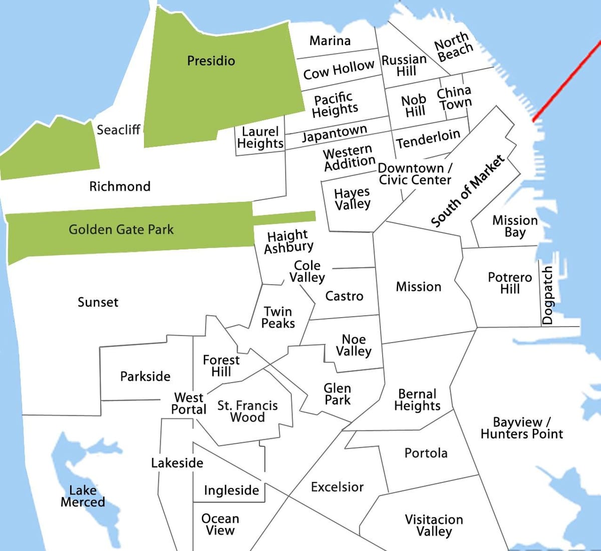 Carte de San Francisco quartier drôle