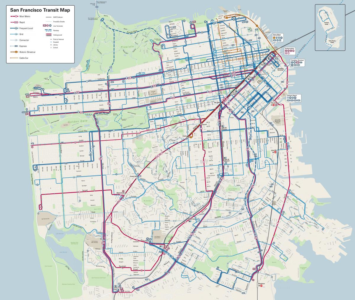 San Francisco lignes de bus de la carte
