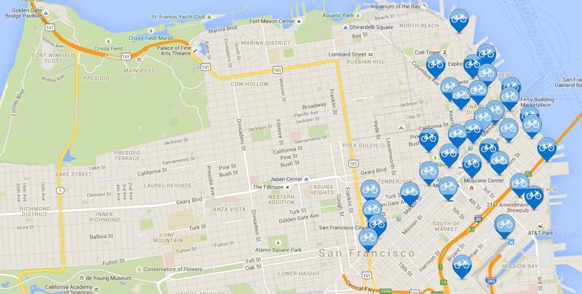 Carte de San Francisco de partage de vélos