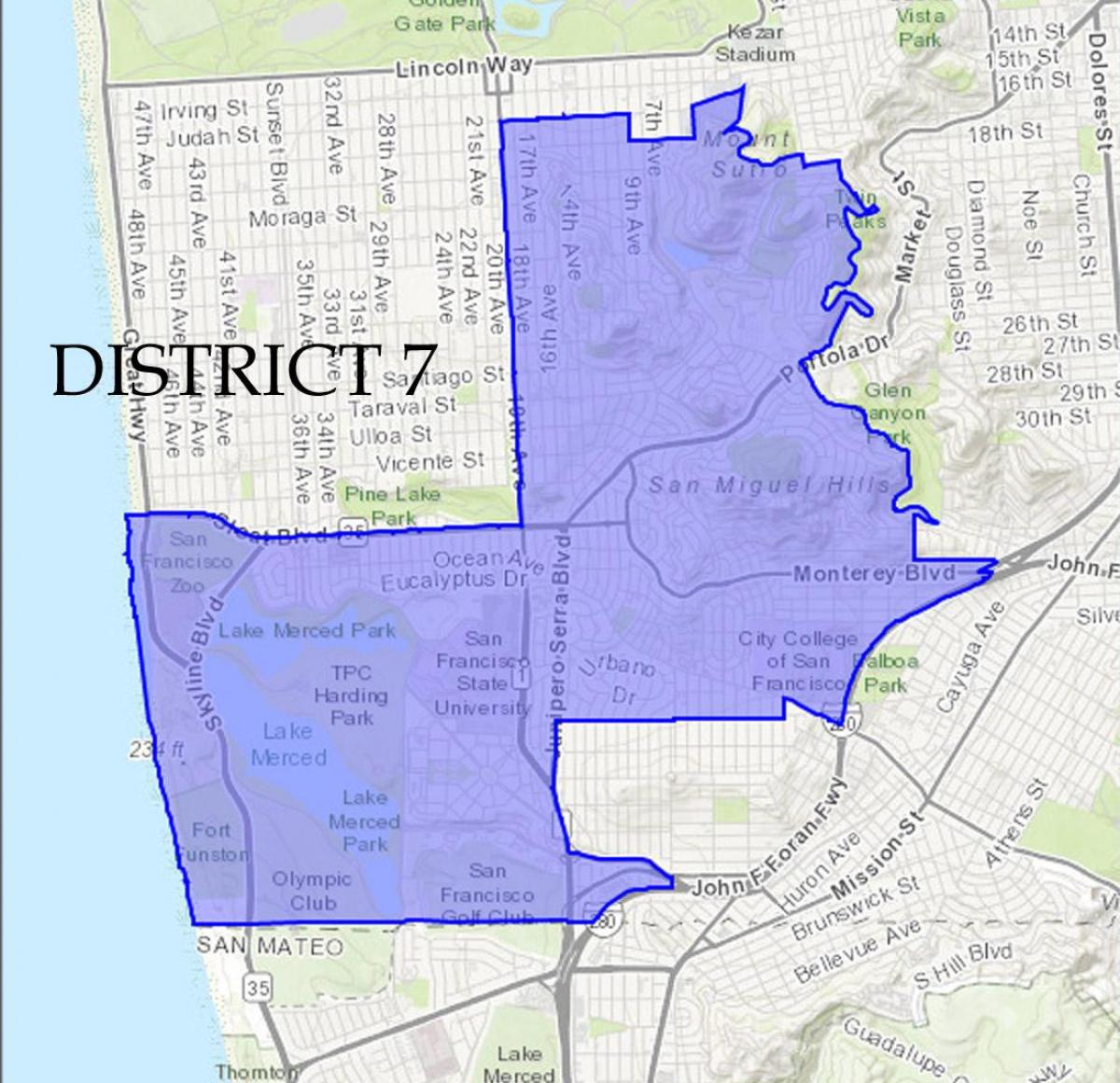 Carte de San Francisco district 7 