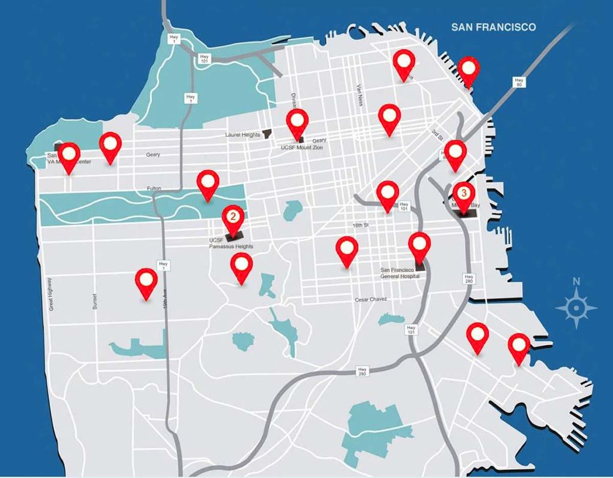 Carte de San Francisco hôpitaux
