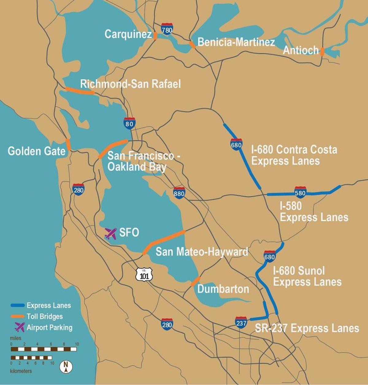 les routes à péage de San Francisco carte