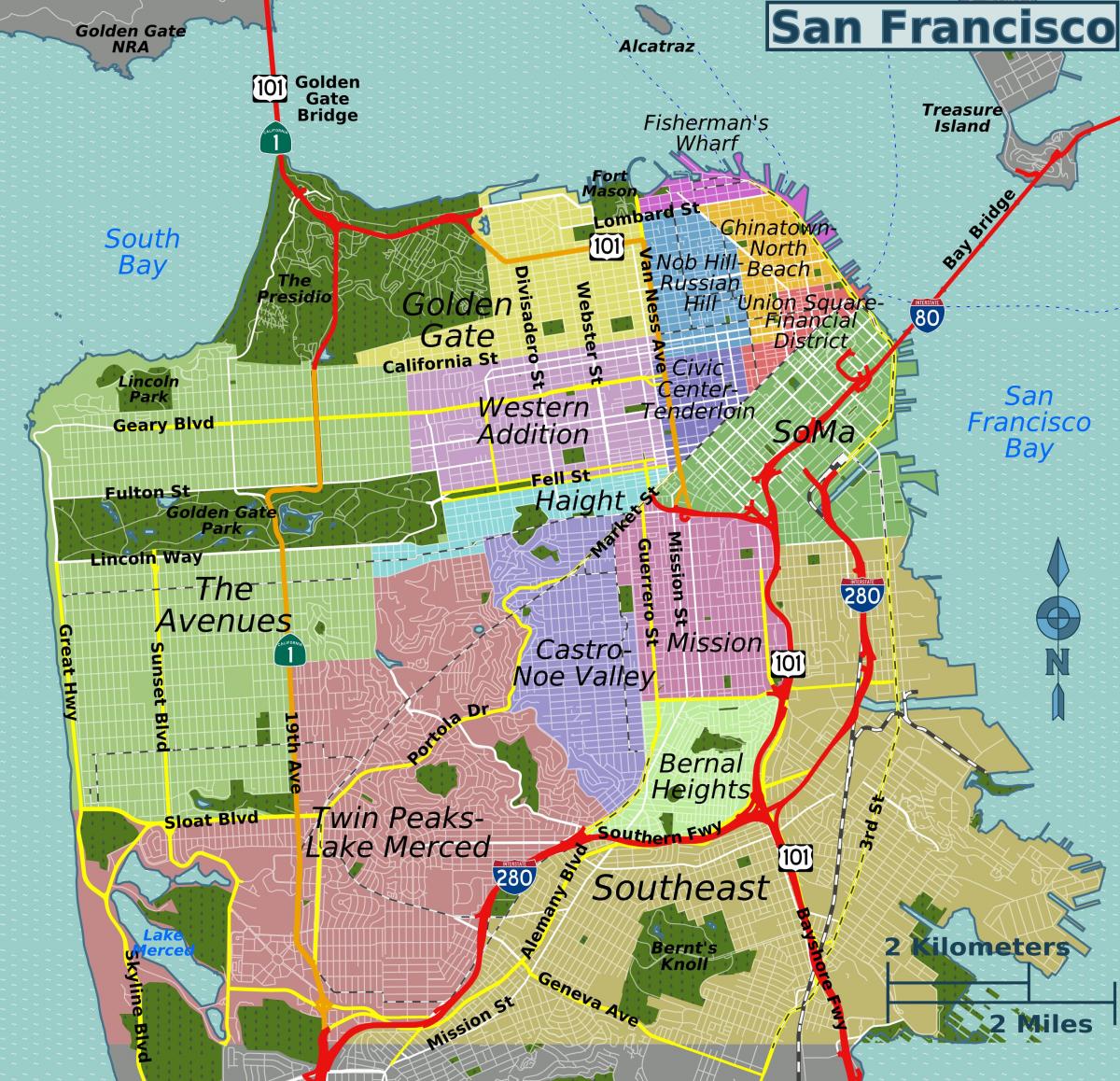 carte de rue de San Francisco, en californie