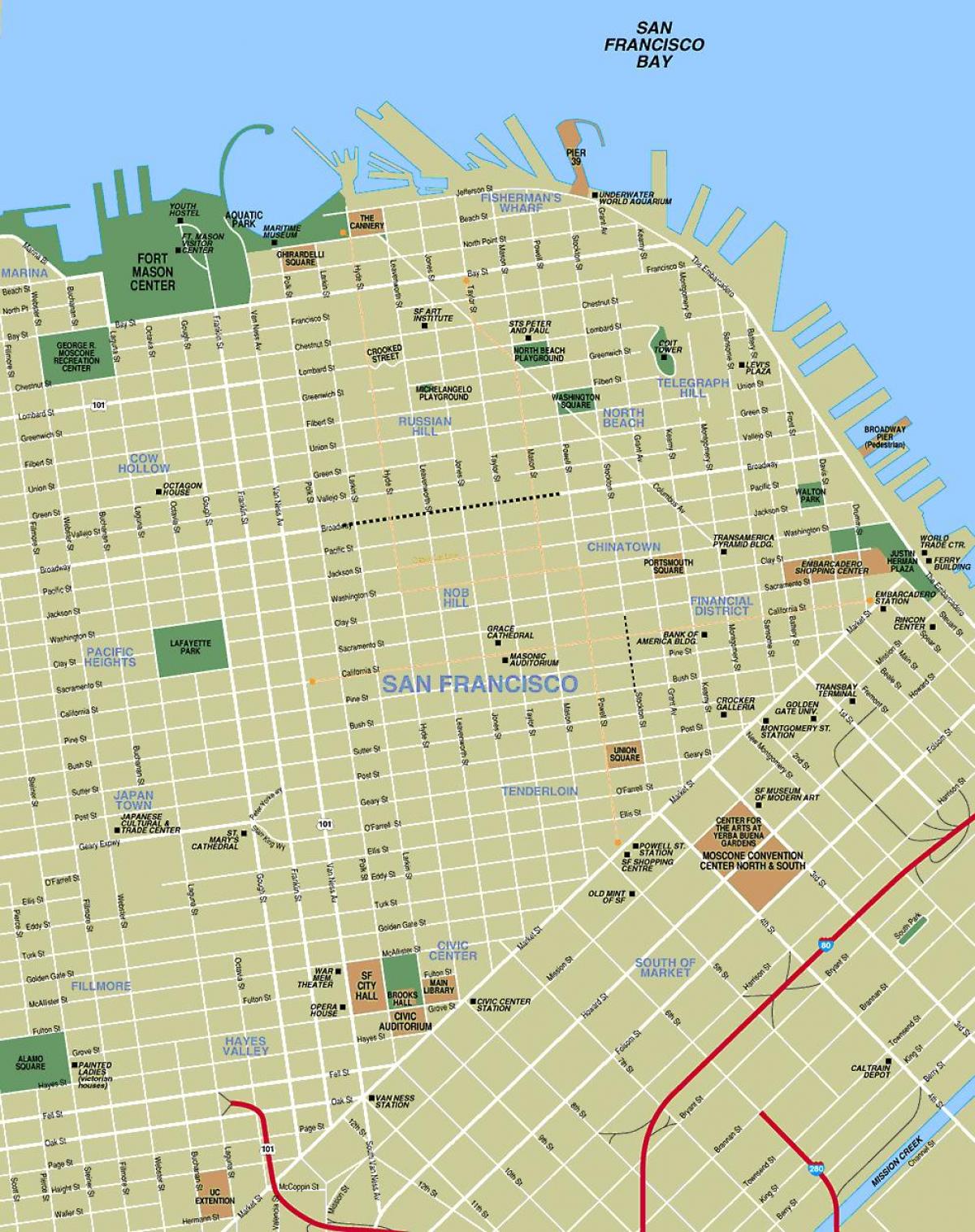 carte des attractions touristiques de San Francisco