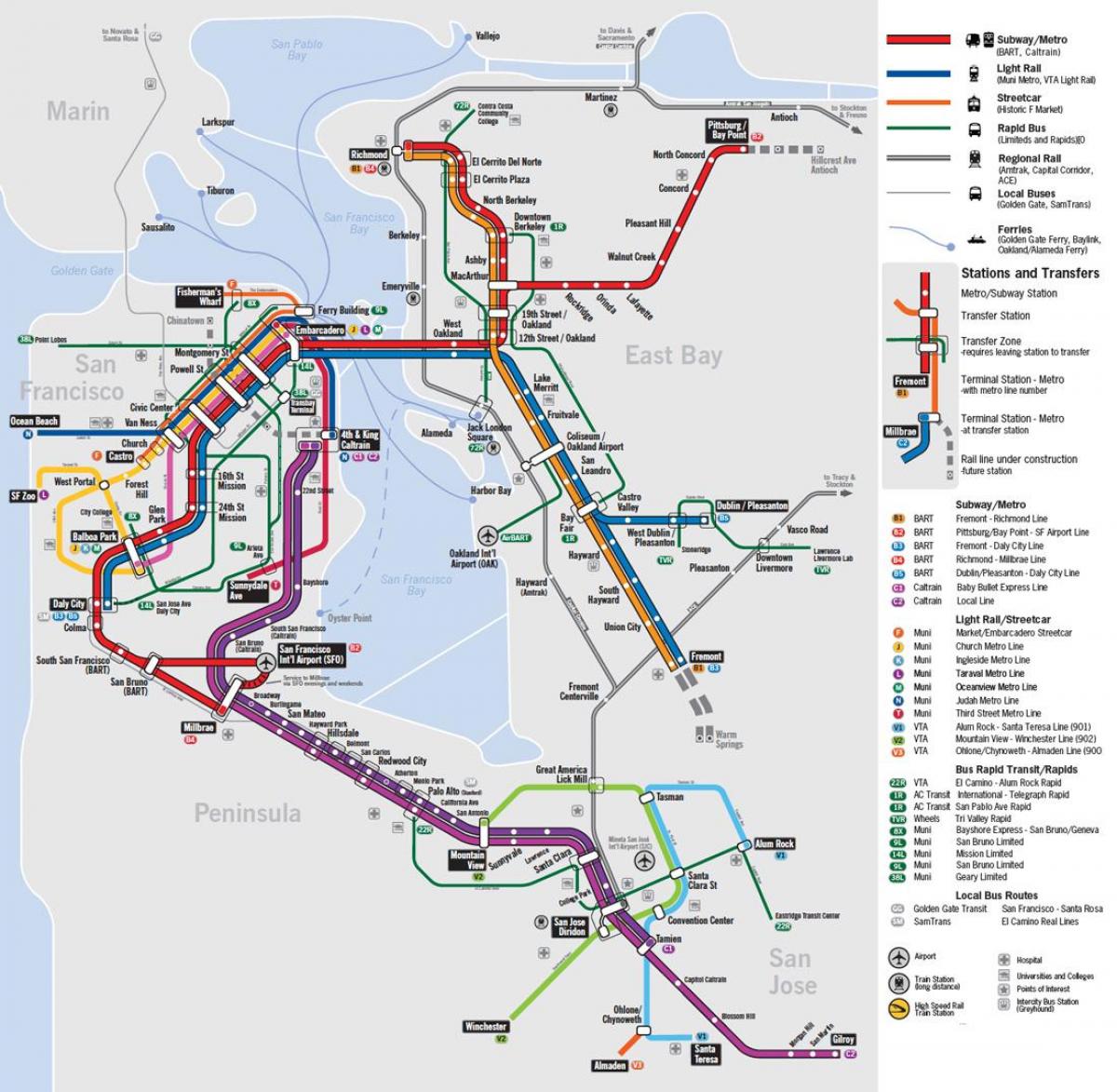 la carte de transport public de San Francisco