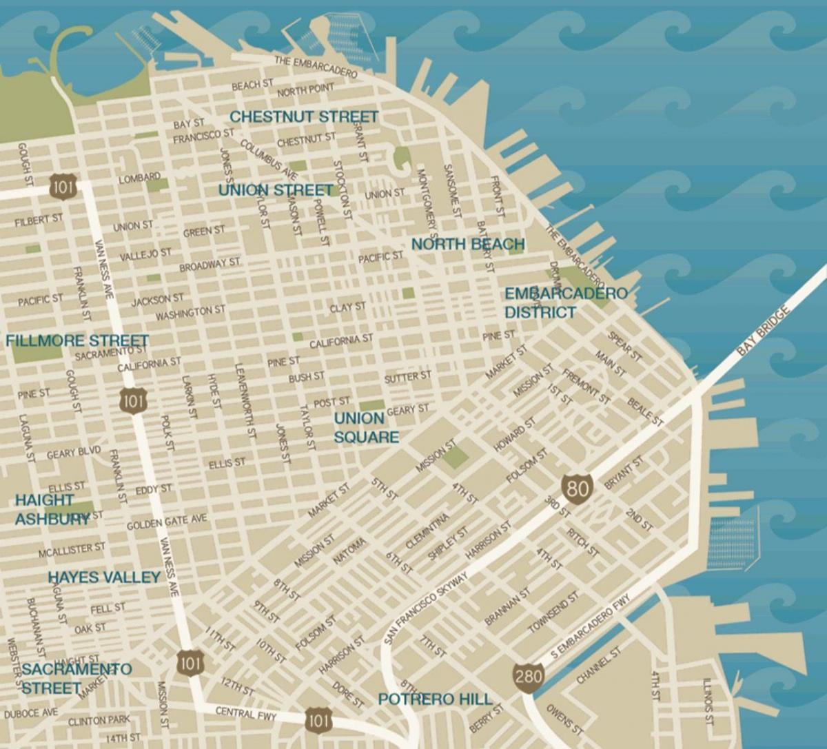 carte de la ville de San Francisco union square