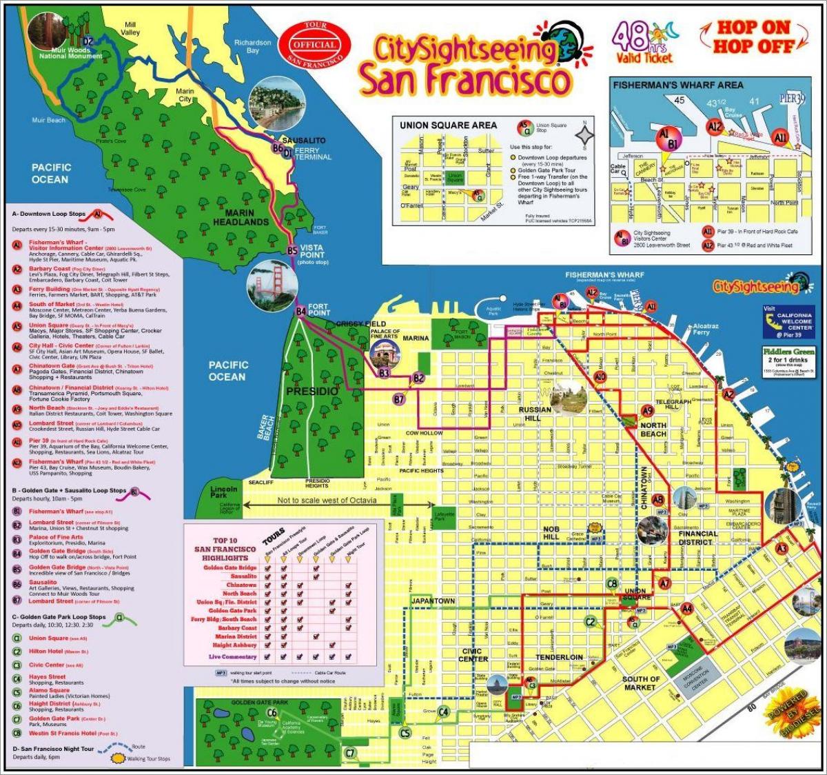 visite de la ville de San Francisco tour de la carte