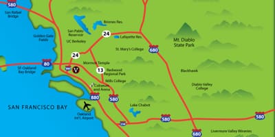 À l'est de la baie de californie carte