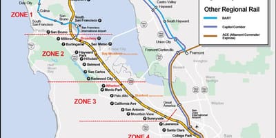 Caltrain la carte de l'itinéraire