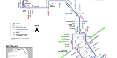 San Francisco de bus à 30 carte de l'itinéraire